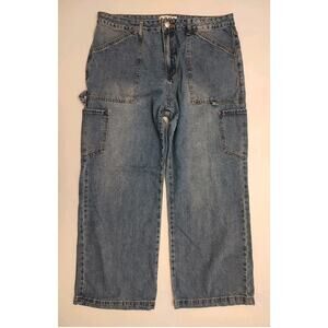 Women's, Blue Denim Carpenter Jeans, S.O.N.G., Size 17/33, Slouchy Wide Leg Y2K